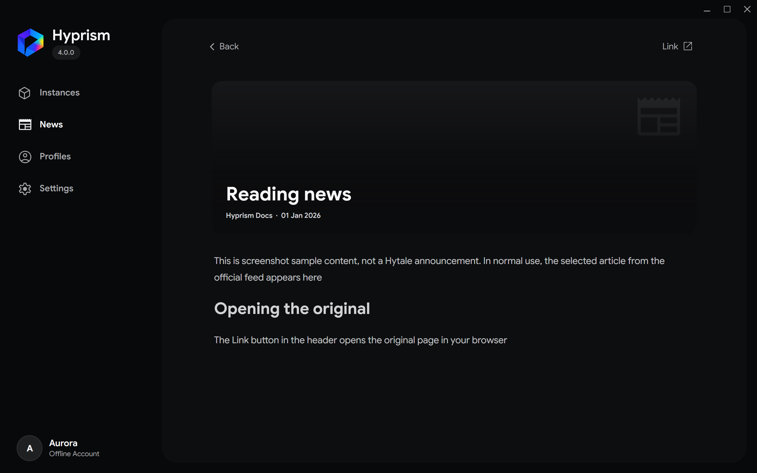 Demonstration article displayed in the built-in reader
