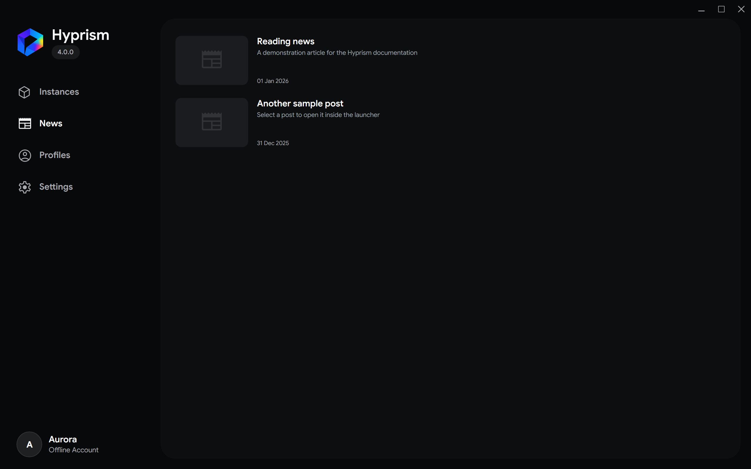 News feed with demonstration articles