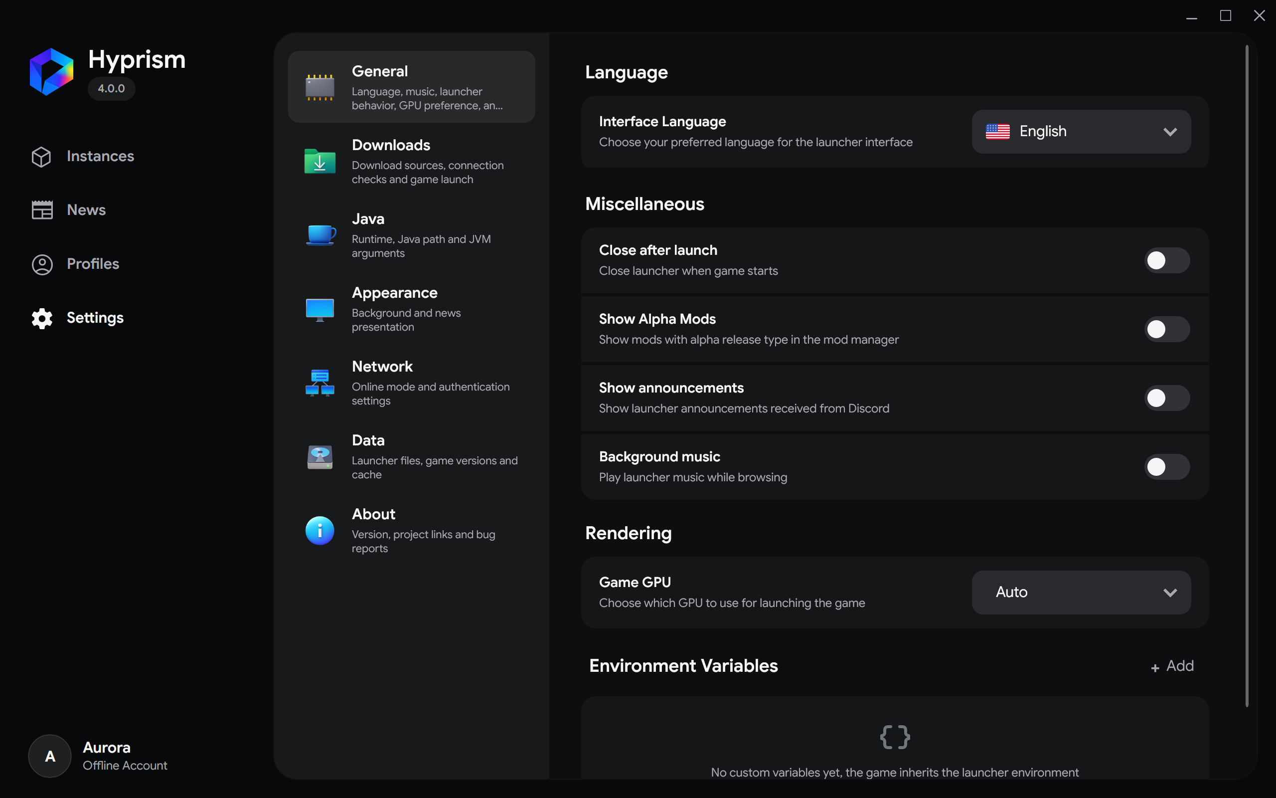 General launcher settings